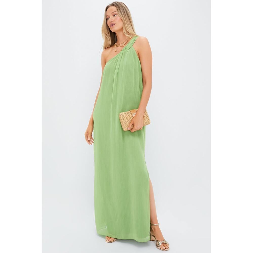 Pomander Place One-Shoulder Light Green Maxi Dress